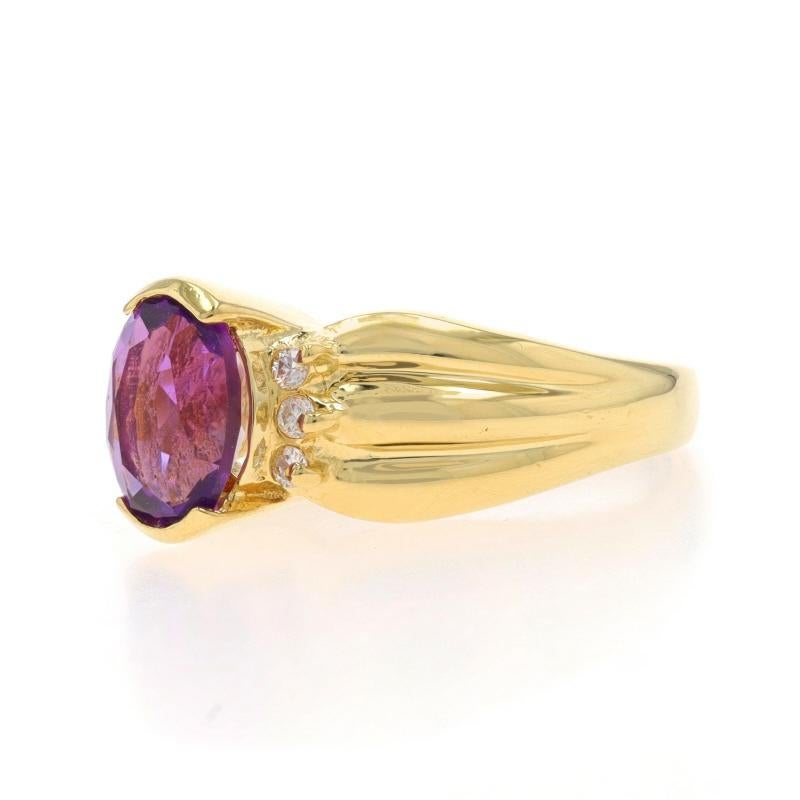 Yellow Gold Amethyst Diamond Ring - 18k Oval 1.34ctw In Excellent Condition For Sale In Greensboro, NC