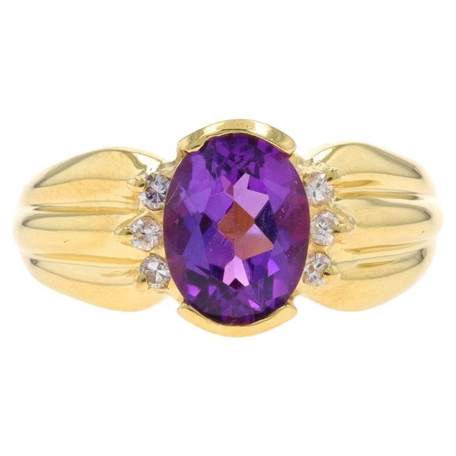 Yellow Gold Amethyst Diamond Ring - 18k Oval 1.34ctw For Sale