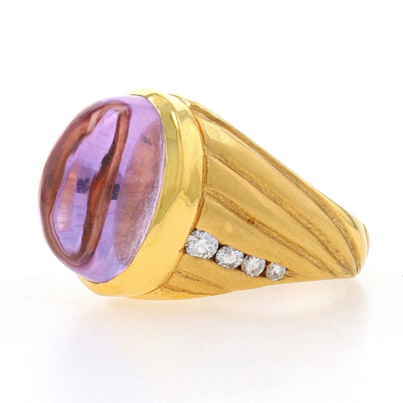 Oval Cut Yellow Gold Amethyst & Diamond Ring -18k Oval Cab 11.00ctw Ribbed Matte Sz 6 1/2 For Sale