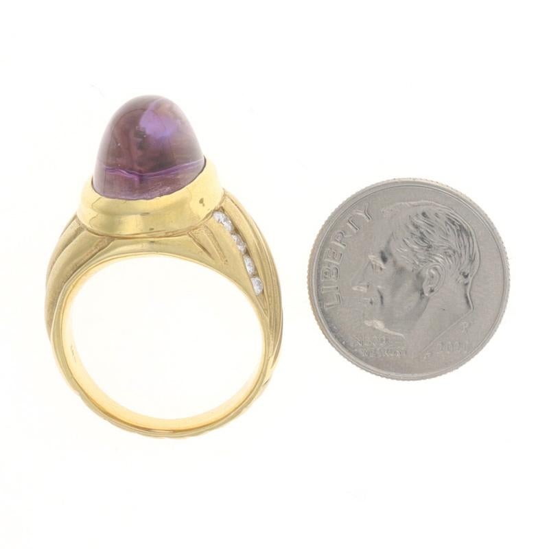 Women's Yellow Gold Amethyst & Diamond Ring -18k Oval Cab 11.00ctw Ribbed Matte Sz 6 1/2 For Sale