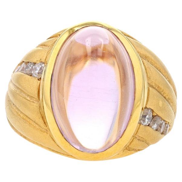 Yellow Gold Amethyst & Diamond Ring -18k Oval Cab 11.00ctw Ribbed Matte Sz 6 1/2 For Sale