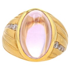 Gelbgold Amethyst & Diamantring -18k Oval Cab 11.00ctw gerippt Matt Gr. 6 1/2