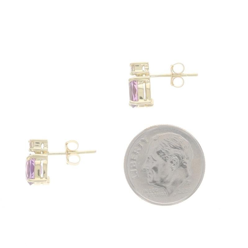 Oval Cut Yellow Gold Amethyst & Diamond Stud Earrings - 14k Oval 1.82ctw Pierced