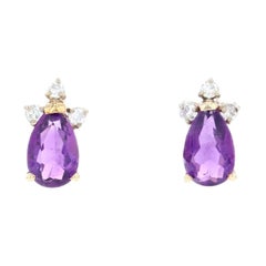 Gelbgold Amethyst & Diamant Ohrstecker, 14k Birnenbrillant 1,55ctw durchbohrt
