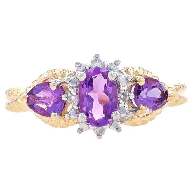 Yellow Gold Amethyst & Diamond Three-Stone Ring - 14k Oval & Pear .84ctw