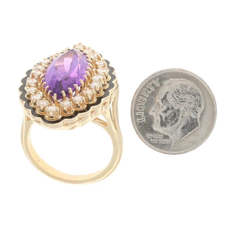 Women's Yellow Gold Amethyst & Diamond Vintage Halo Ring 14k Marq 6.58ctw Floral Scallop For Sale