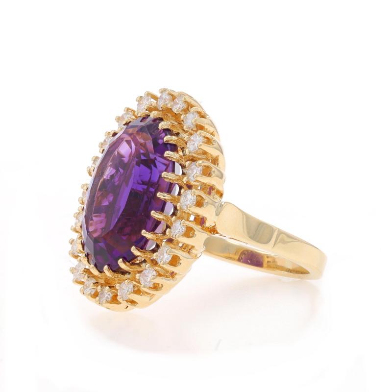 Anello aureola vintage con ametista e diamante in oro giallo - 14k Ovale misto 7,95ctw In condizioni ottime in vendita a Greensboro, NC