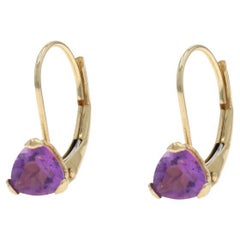 Yellow Gold Amethyst Drop Earrings - 14k Trillion Pierced