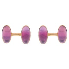 Gemelli edoardiani in oro giallo con ametista 14k con cabochon ovale 16,00ctw con castone