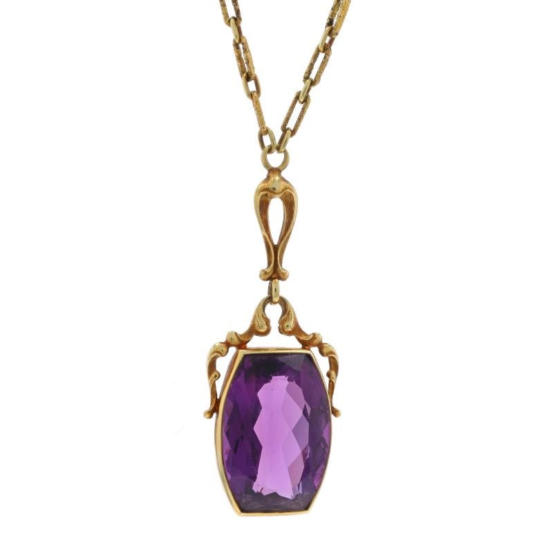 Époque : Édouardien
Date : années 1900 - années 1910

Contenu du métal : Or jaune 14k

Informations sur les pierres
Améthyste naturelle
Carat(s) : 25.18ct
Coupe : Tonneau
Couleur : violet

Total des carats : 25.18ct

Style : Solitaire
Style de