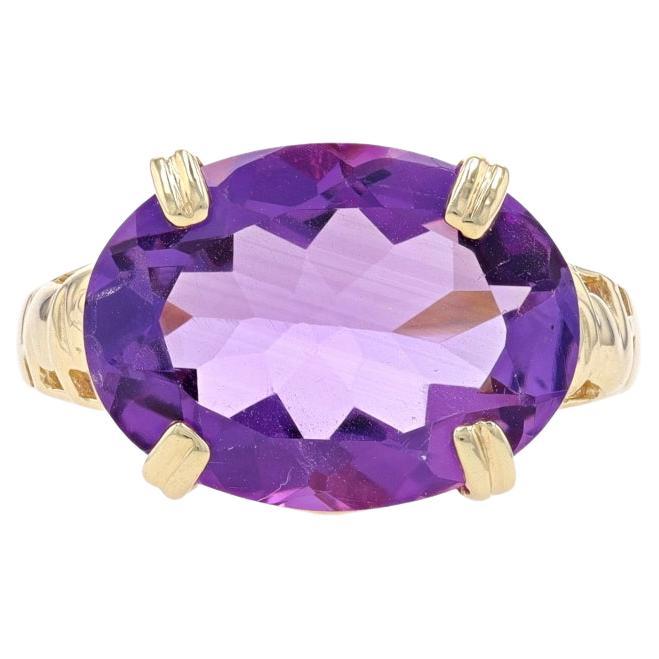 Yellow Gold Amethyst Elephant Cocktail Solitaire Ring -10k Oval 6.50ct Pachyderm