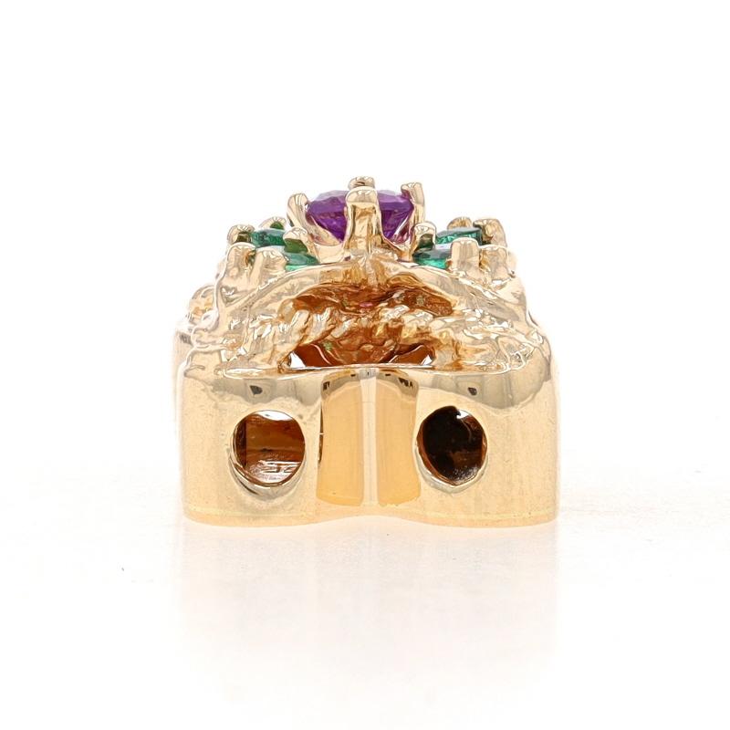 Round Cut Yellow Gold Amethyst & Emerald X Slide Charm - 14k Round .26ctw For Sale