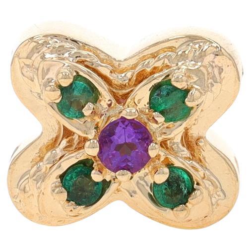 Yellow Gold Amethyst & Emerald X Slide Charm - 14k Round .26ctw For Sale