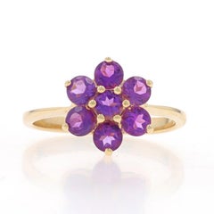 Yellow Gold Amethyst Flower Cluster Halo Ring - 14k Round 1.05ctw Blossom