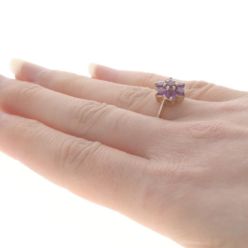 Women's Yellow Gold Amethyst Flower Cluster Halo Ring - 14k Round 1.05ctw Blossom For Sale