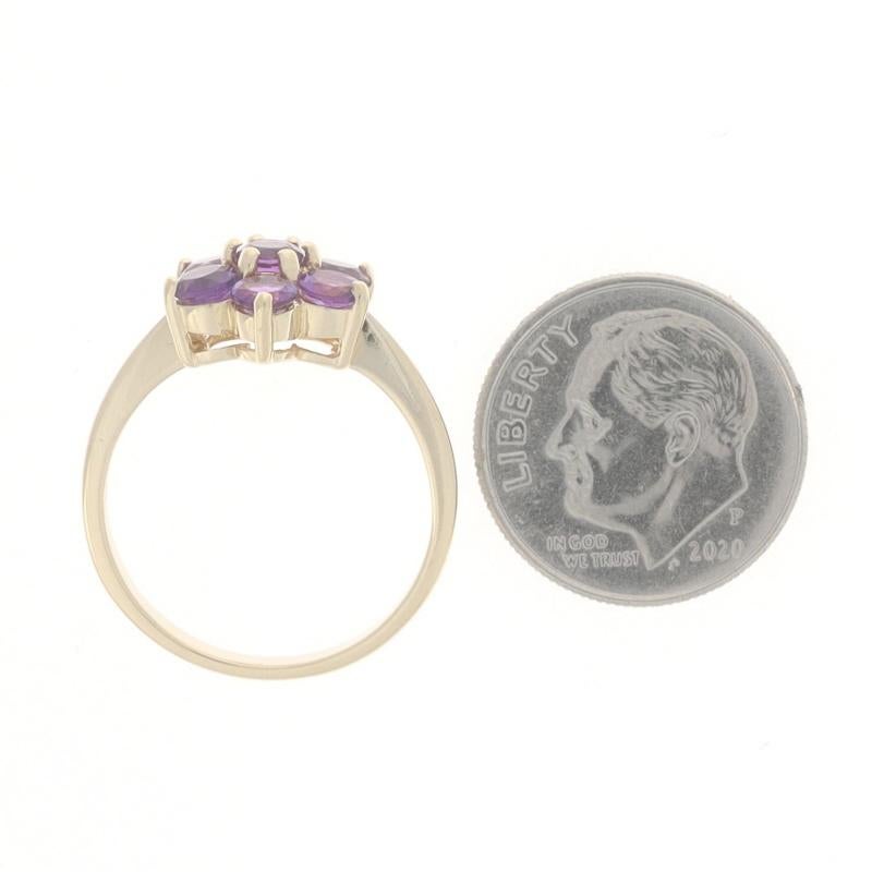 Yellow Gold Amethyst Flower Cluster Halo Ring - 14k Round 1.05ctw Blossom For Sale 1