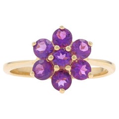 Yellow Gold Amethyst Flower Cluster Halo Ring - 14k Round 1.05ctw Blossom