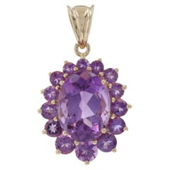 Yellow Gold Amethyst Halo Pendant - 14k Oval 10.90ctw