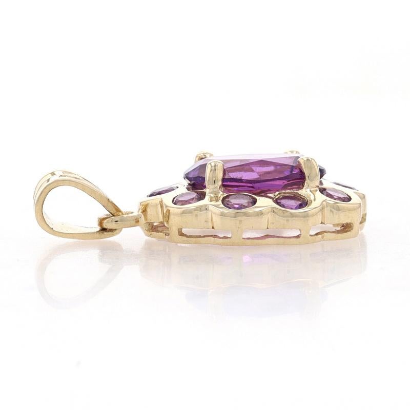 Round Cut Yellow Gold Amethyst Halo Pendant - 14k Oval & Round 3.10ctw Flower For Sale