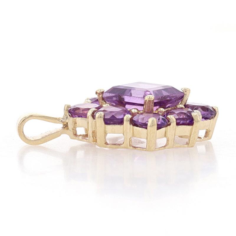 Round Cut Yellow Gold Amethyst Halo Pendant - 14k Square & Round 2.96ctw Flower For Sale