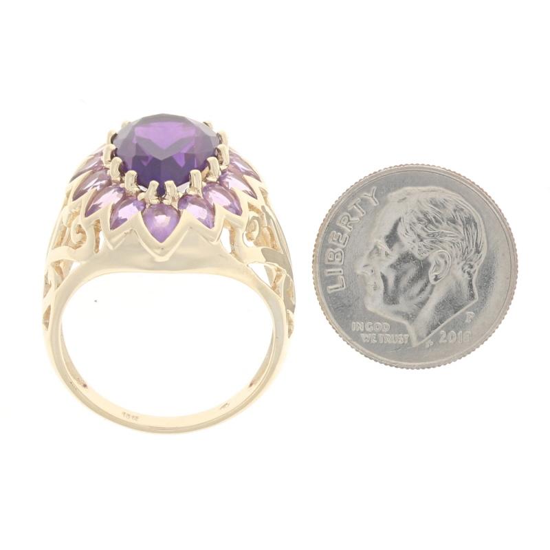 Gelbgold Amethyst Halo Ring - 10k Birnenschliff 7,10ctw Blume Größe 8 1/4 im Zustand „Hervorragend“ im Angebot in Greensboro, NC