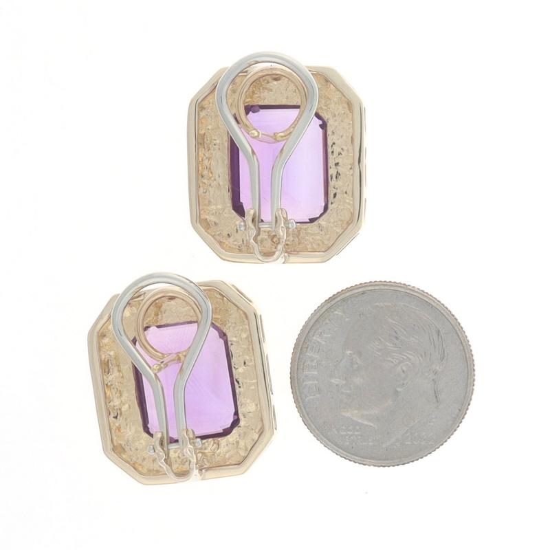 Yellow Gold Amethyst Large Stud Earrings - 14k Emerald 10.10ctw Pierced In Excellent Condition For Sale In Greensboro, NC