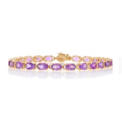 Yellow Gold Amethyst Link Bracelet 7 1/4" - 14k Oval 10.35ctw