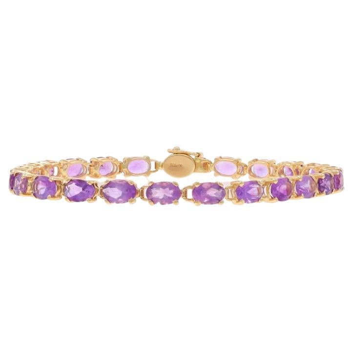 Pulsera de eslabones de amatista de oro amarillo 7 1/4" - 14k Oval 10.35ctw