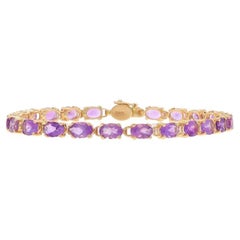 Pulsera de eslabones de amatista de oro amarillo 7 1/4" - 14k Oval 10.35ctw