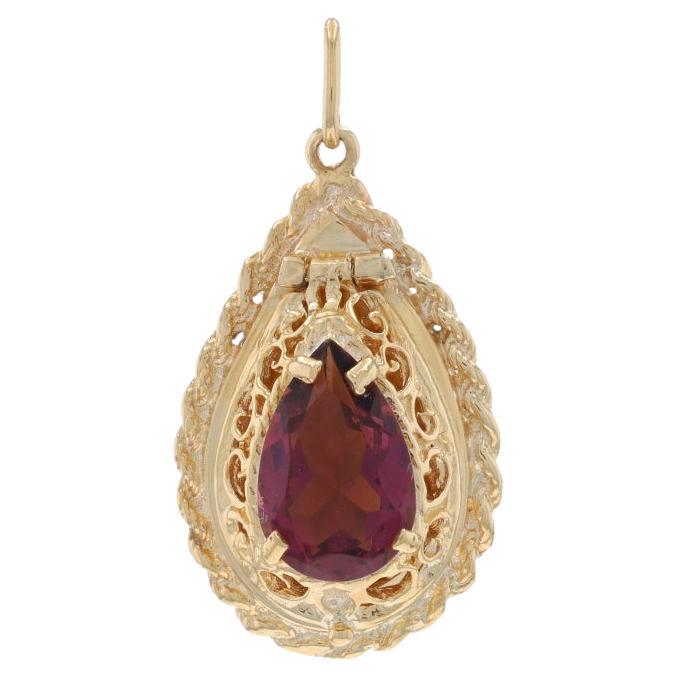 Yellow Gold Amethyst Locket Pendant - 14k Pear Opens For Sale