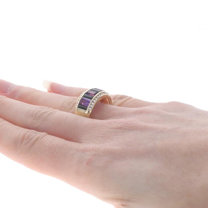 Donna Anello a grappolo in oro giallo con ametista, onice e diamante 14k Emerald Ct 1.47ctw 8 1/2 in vendita