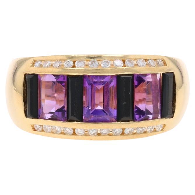 Anello a grappolo in oro giallo con ametista, onice e diamante 14k Emerald Ct 1.47ctw 8 1/2 in vendita