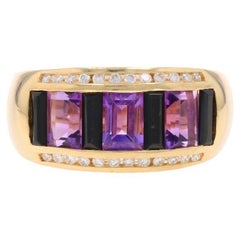 Yellow Gold Amethyst Onyx Diamond Cluster Band 14k Emerald Ct 1.47ctw Ring 8 1/2