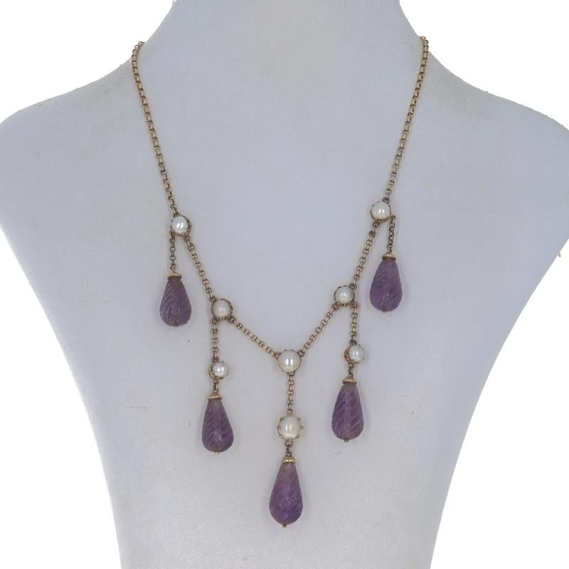 Édouardien Collier pendentif Edwardien en or jaune avec perles et améthystes - 15k sculpté antique en vente