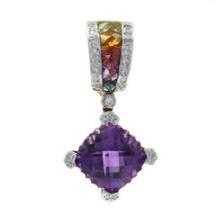 Yellow Gold Amethyst Peridot Citrine Cluster Enhancer Pendant 18k 6.66ctw