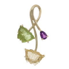 Yellow Gold Amethyst Peridot Citrine Pendant - 10k Pear Three-Stone