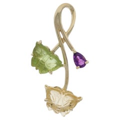 Yellow Gold Amethyst Peridot Citrine Pendant - 10k Pear Three-Stone