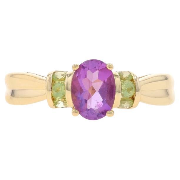 Yellow Gold Amethyst & Peridot Ring - 14k Oval 1.15ctw For Sale