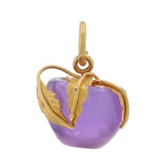 Yellow Gold Amethyst Plum Charm 18k Carved Stone Fuit