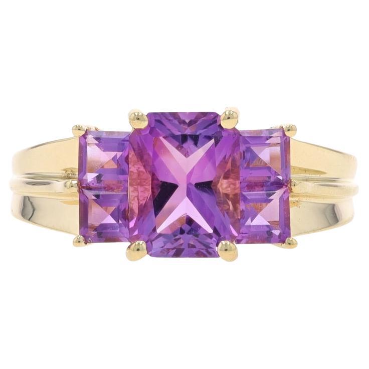 Yellow Gold Amethyst Ring - 14k Rectangle & Square 3.30ctw