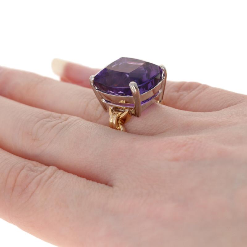 Yellow Gold Amethyst Ring, 18 Karat Cocktail 19.60 Carat Solitaire In Excellent Condition In Greensboro, NC