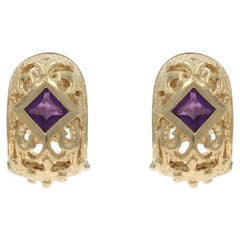 Orecchini a cerchio con scroll di ametista in oro giallo 14k Square 0,40ctw