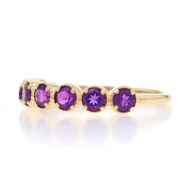 Yellow Gold Amethyst Seven-Stone Band - 14k Round .70ctw Quatrefoil Ring In New Condition For Sale In Greensboro, NC