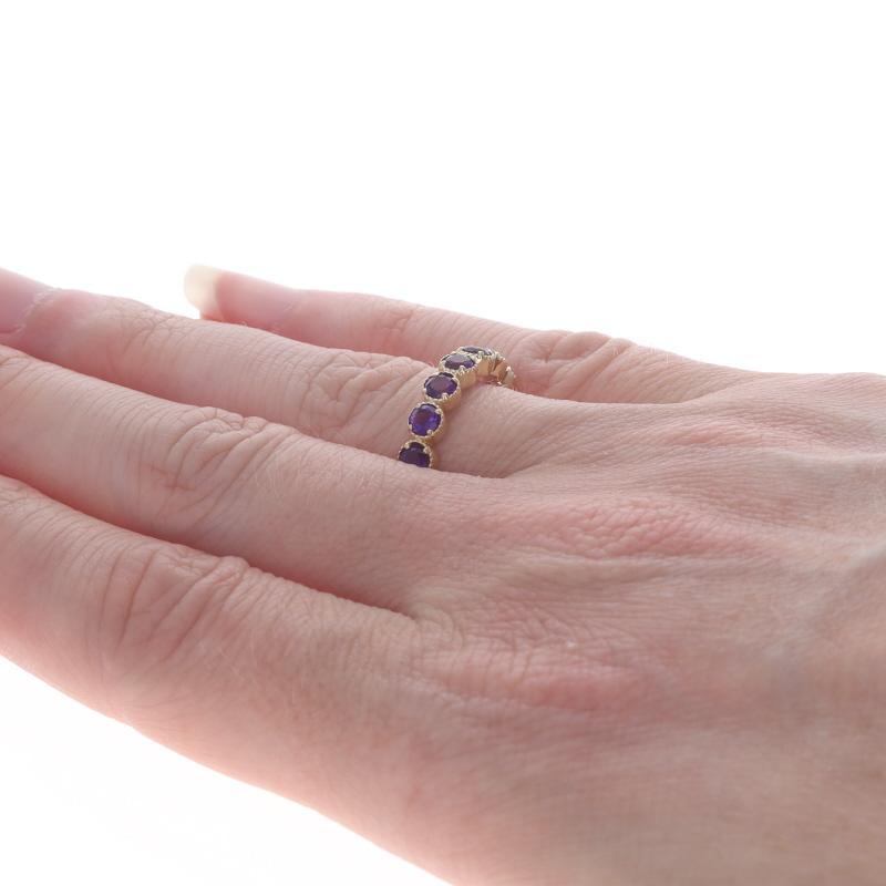 Women's Yellow Gold Amethyst Seven-Stone Band - 14k Round .70ctw Quatrefoil Ring For Sale