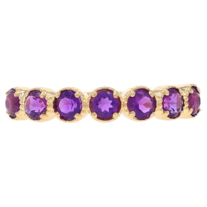 Anillo de oro amarillo con siete piedras de amatista - Anillo redondo de 14 quilates de .70ctw