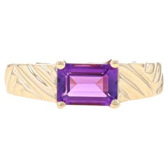 Yellow Gold Amethyst Solitaire Band - 10k Emerald Cut .80ct East-West