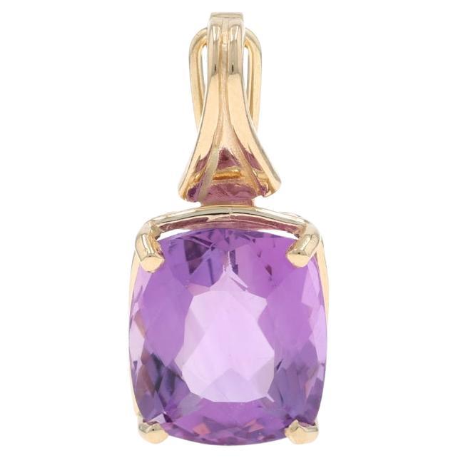 Ciondolo con solitario di ametista in oro giallo - 14k Cushion 6.20ct