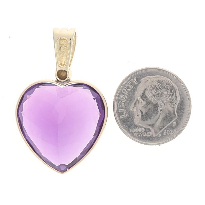 Yellow Gold Amethyst Solitaire Pendant - 14k Heart 4.80ct Love In Excellent Condition For Sale In Greensboro, NC