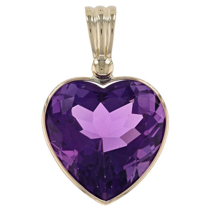 Yellow Gold Amethyst Solitaire Pendant - 14k Heart 4.80ct Love For Sale