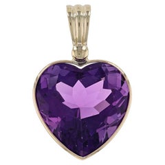 Yellow Gold Amethyst Solitaire Pendant - 14k Heart 4.80ct Love